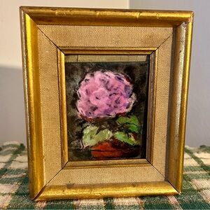 Vintage Signed Gerte Hacker Framed Enamel On Copper Still Life Floral Painting